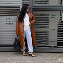 Casaco Longo de Couro Caramelo + Look Conforto Elegante