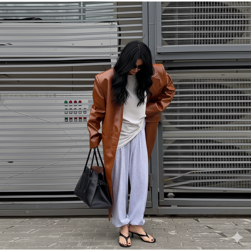 Casaco Longo de Couro Caramelo + Look Conforto Elegante