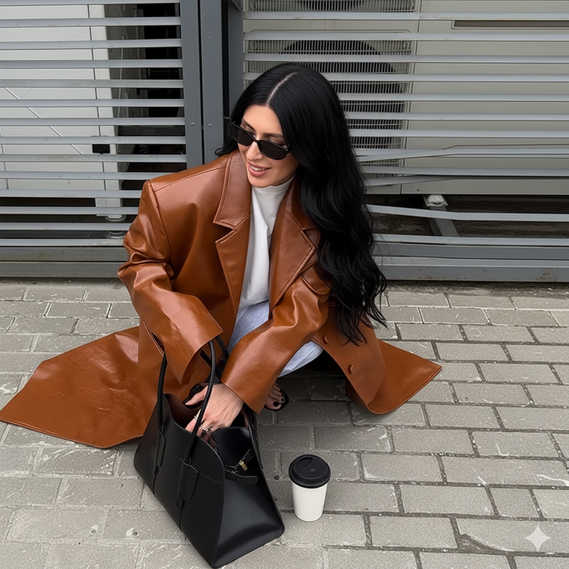 Casaco Longo de Couro Caramelo + Look Conforto Elegante