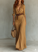 Vestido Longo Feminino – Decote V Profundo e Elegância Incomparável