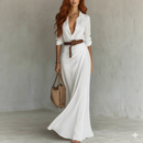 Vestido Longo Feminino – Decote V Profundo e Elegância Incomparável