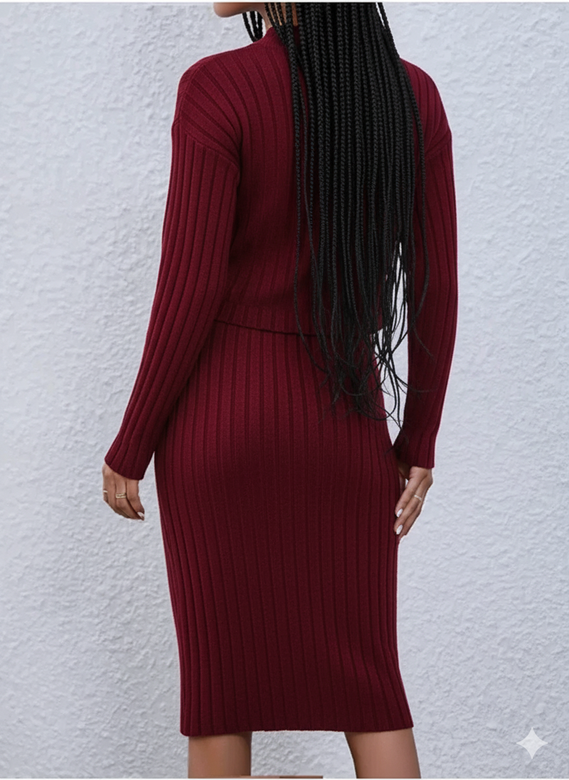 Conjunto Feminino Winered – Saia Longa e Blusa Manga Comprida que Valoriza o Quadril