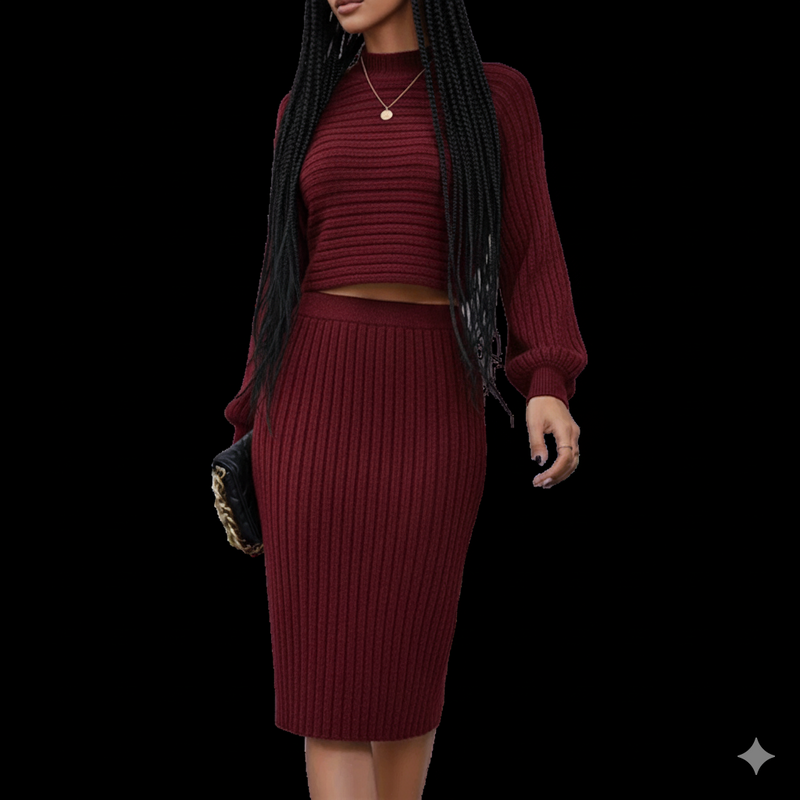 Conjunto Feminino Winered – Saia Longa e Blusa Manga Comprida que Valoriza o Quadril